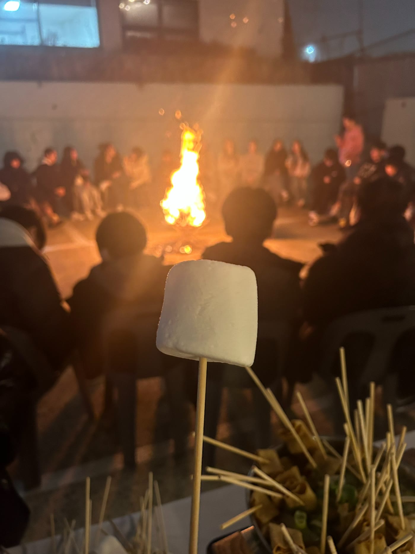 학생들과 캠프파이어 단체사진